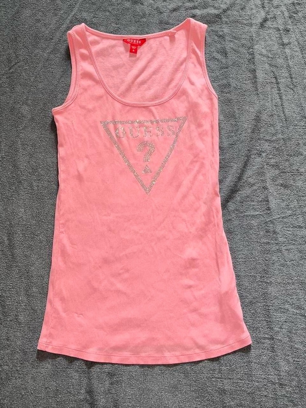 Guess pink rhinestone logo tank top